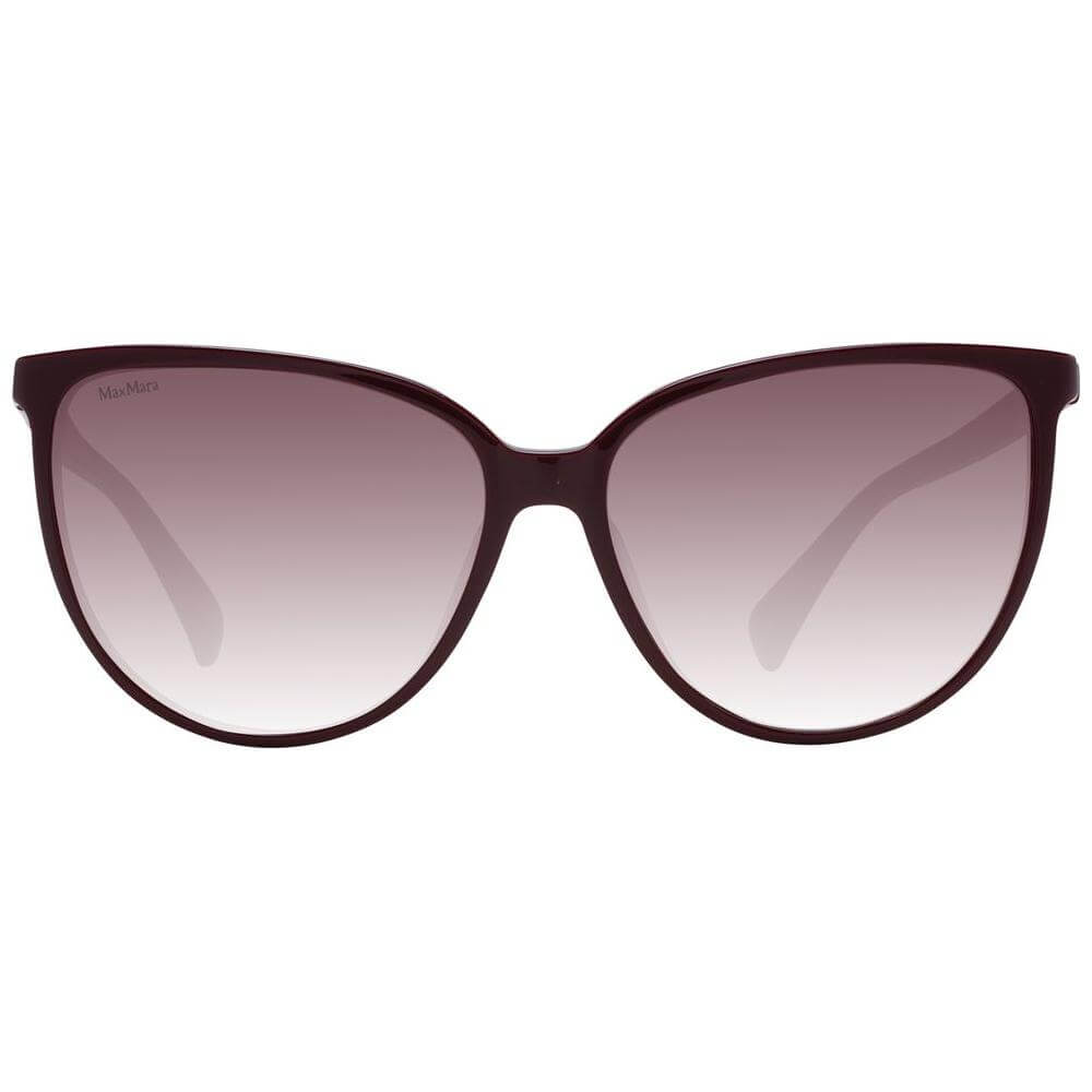 Max Mara women's burgundy butterfly sunglasses with gradient lenses, full-rim plastic frame, UVA & UVB protection, size 58-15-140.