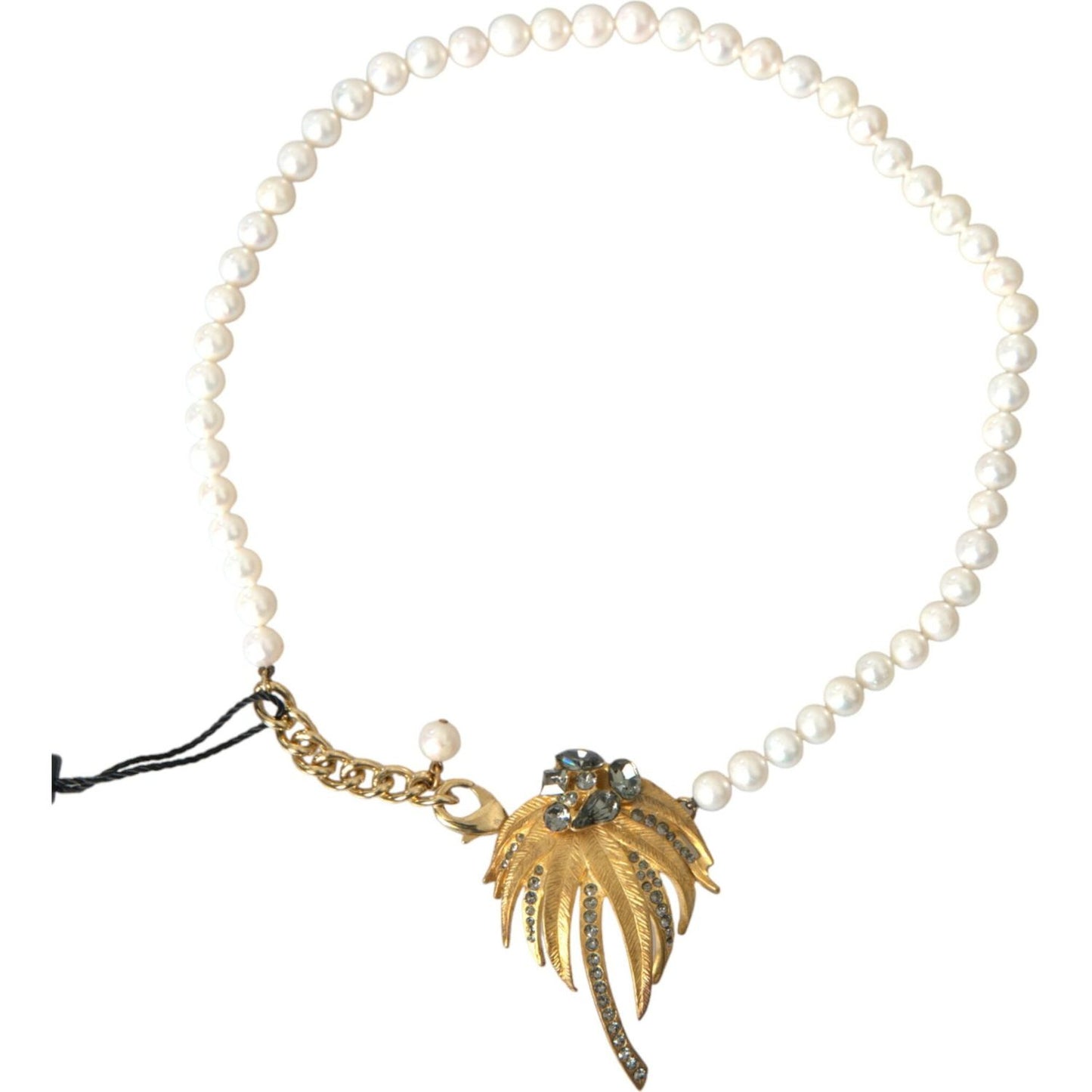 Dolce & Gabbana Gold Brass Crystal Pearl Tree Pendant Charm Necklace SMY101391
