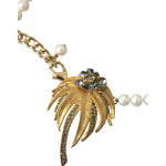 Dolce & Gabbana Gold Brass Crystal Pearl Tree Pendant Charm Necklace SMY101391