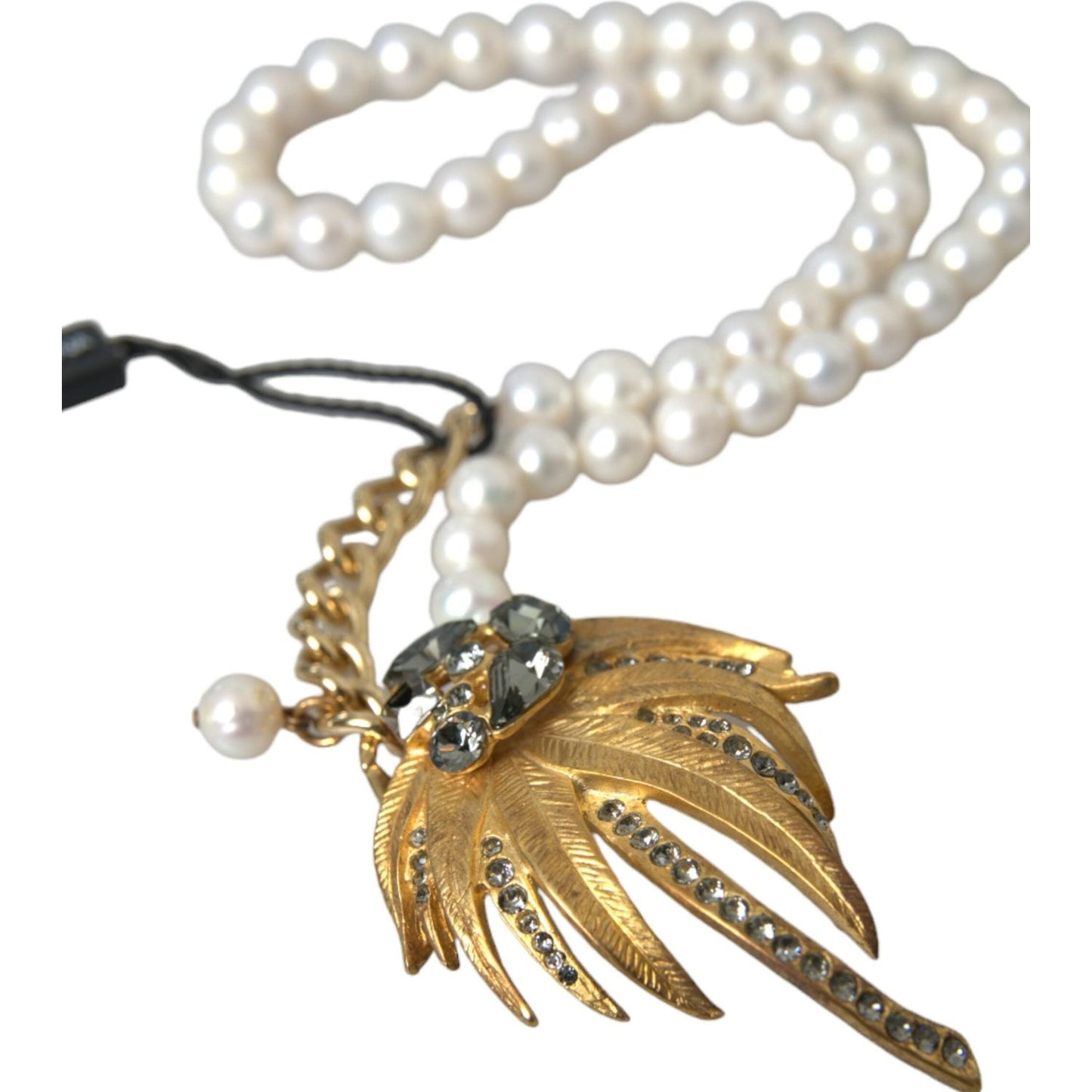 Dolce & Gabbana Gold Brass Crystal Pearl Tree Pendant Charm Necklace SMY101391