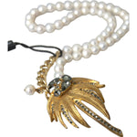 Dolce & Gabbana Gold Brass Crystal Pearl Tree Pendant Charm Necklace SMY101391