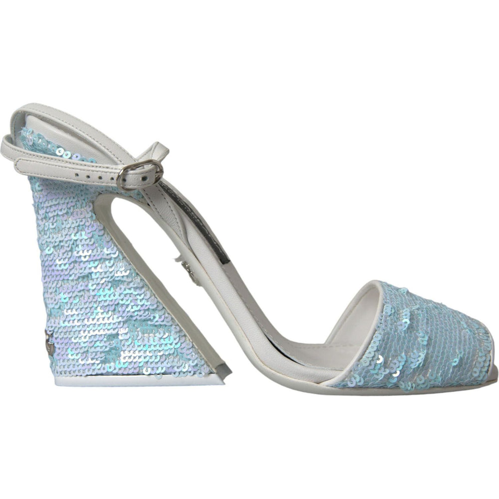 Dolce & Gabbana Light Blue Sequin Ankle Strap Sandals Shoes LA10564-39