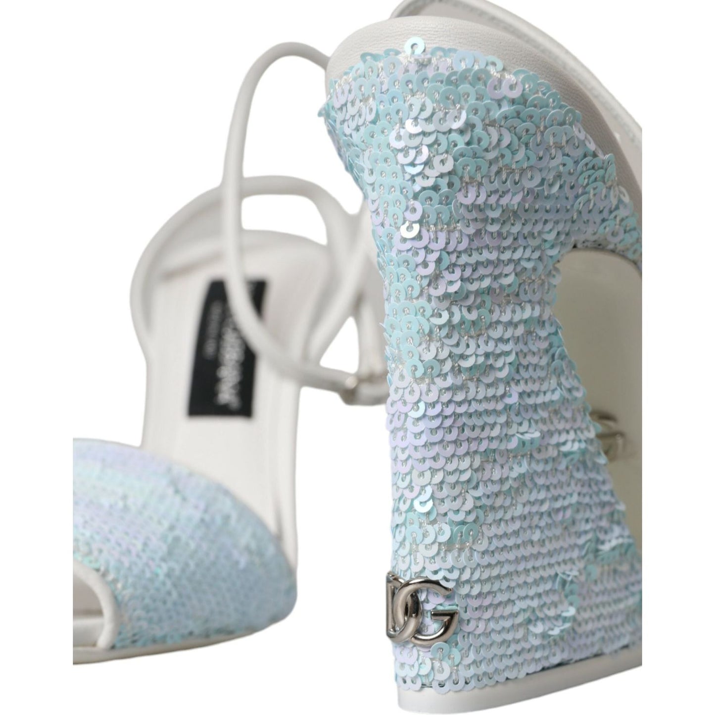 Dolce & Gabbana Light Blue Sequin Ankle Strap Sandals Shoes LA10564-39