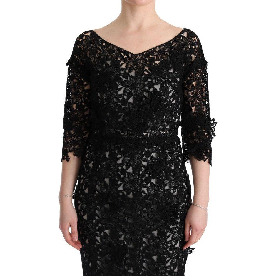 Dolce & Gabbana Black Cotton Silk Floral Long Dress SIG60574-3