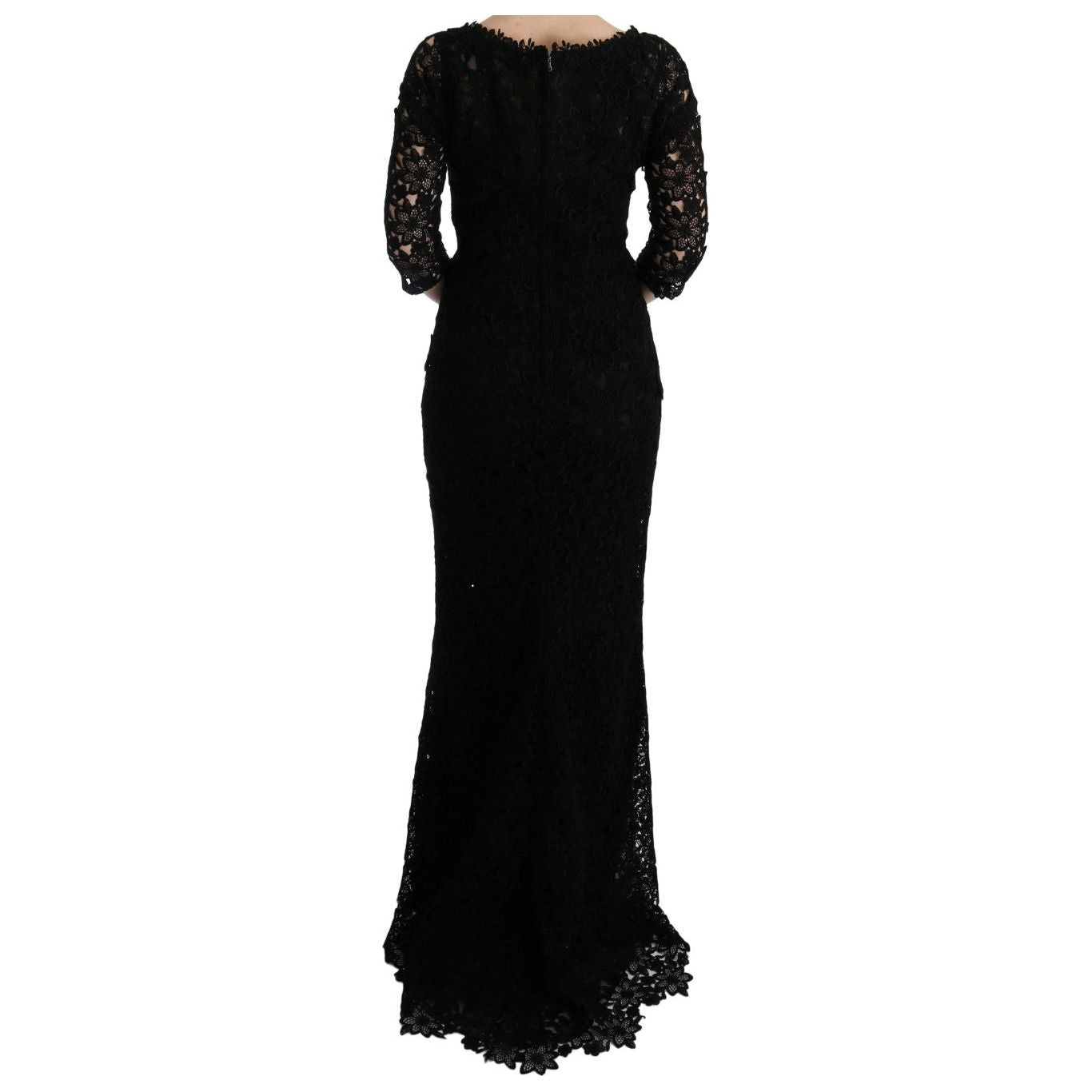 Dolce & Gabbana Black Floral Ricamo Sheath Long Dress SIG60580-1