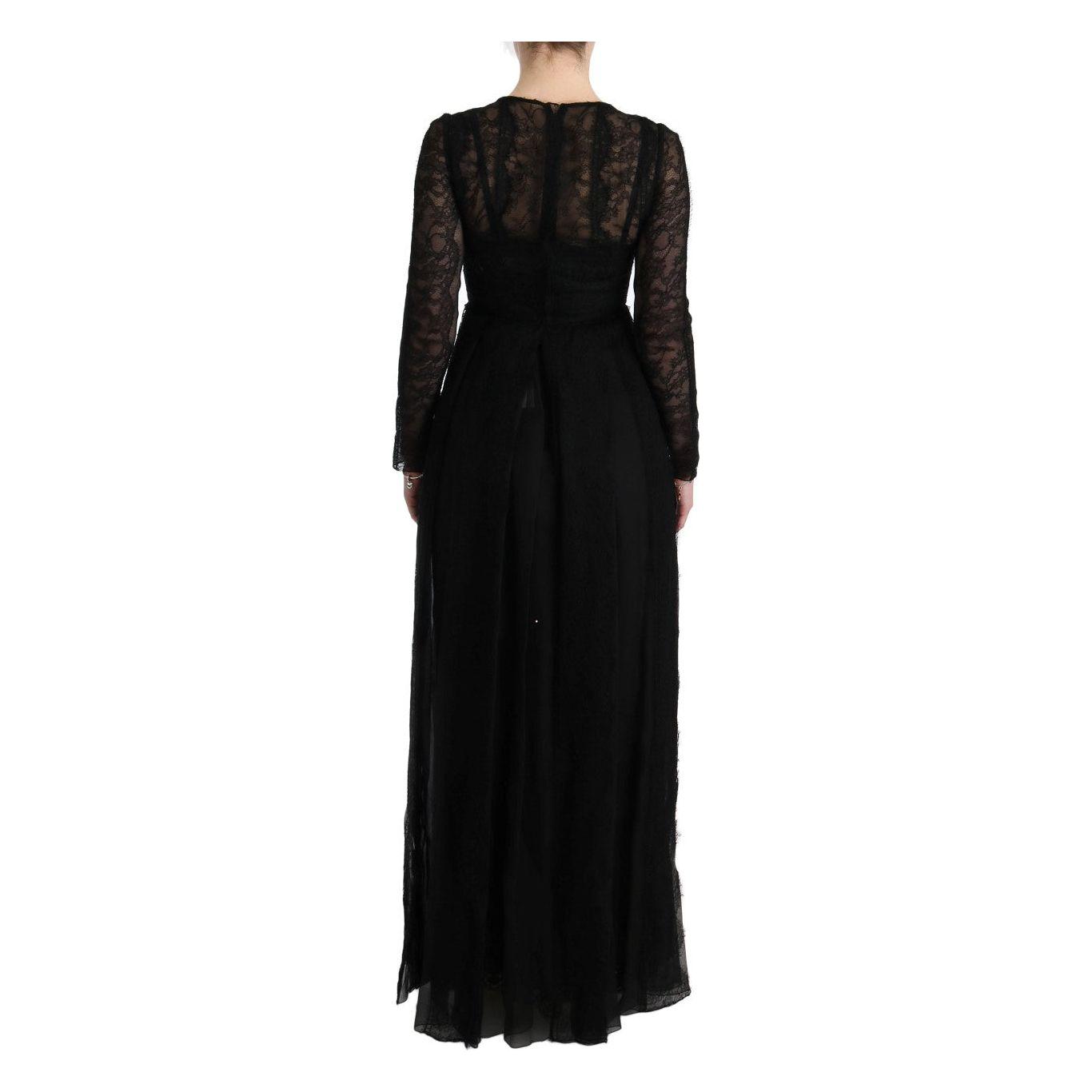 Dolce & Gabbana Black Floral Lace Sheath Silk Dress SIG60585-1