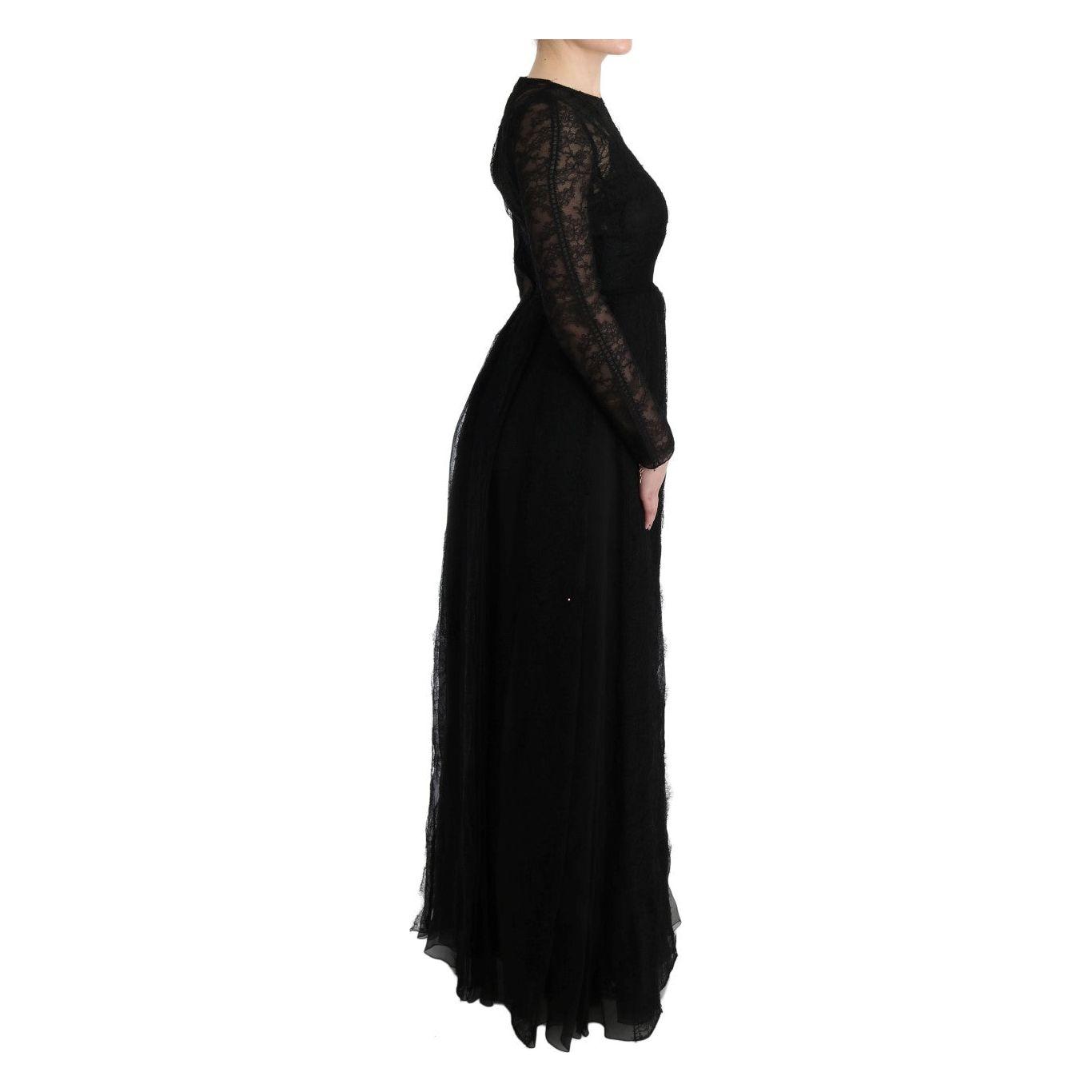 Dolce & Gabbana Black Floral Lace Sheath Silk Dress SIG60585-1