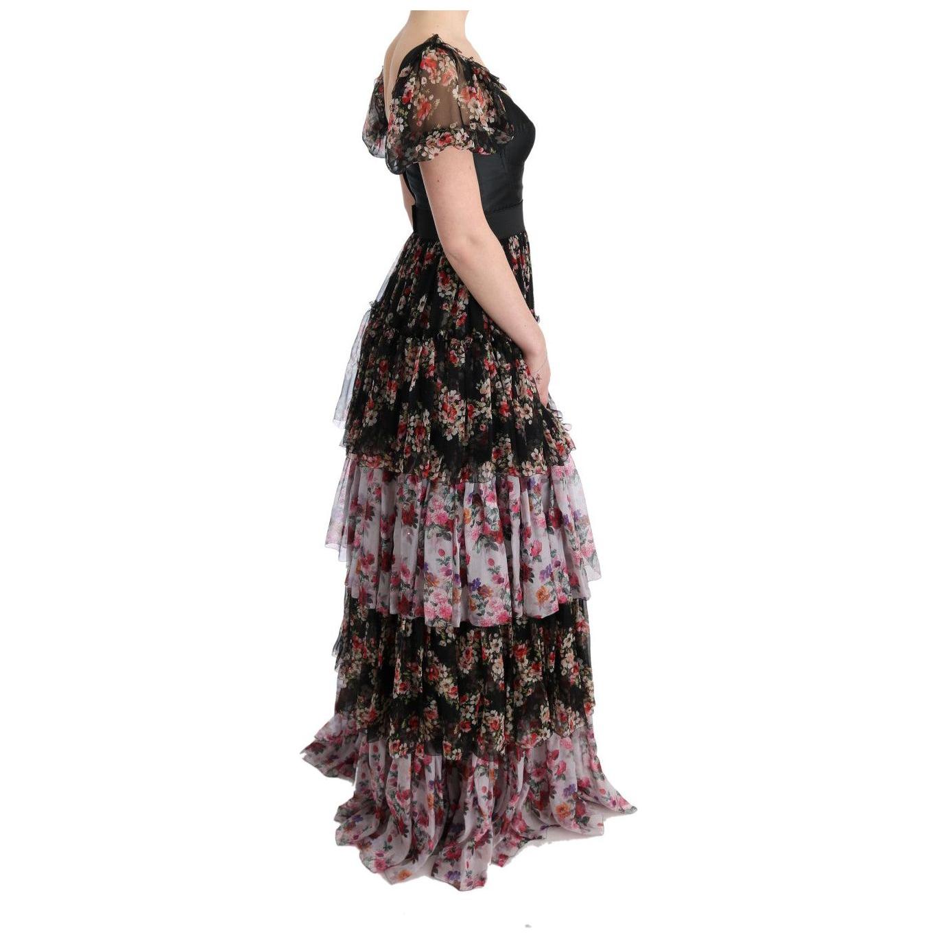 Dolce & Gabbana Multicolor Silk Stretch Floral Shift Long Dress SIG60609-1