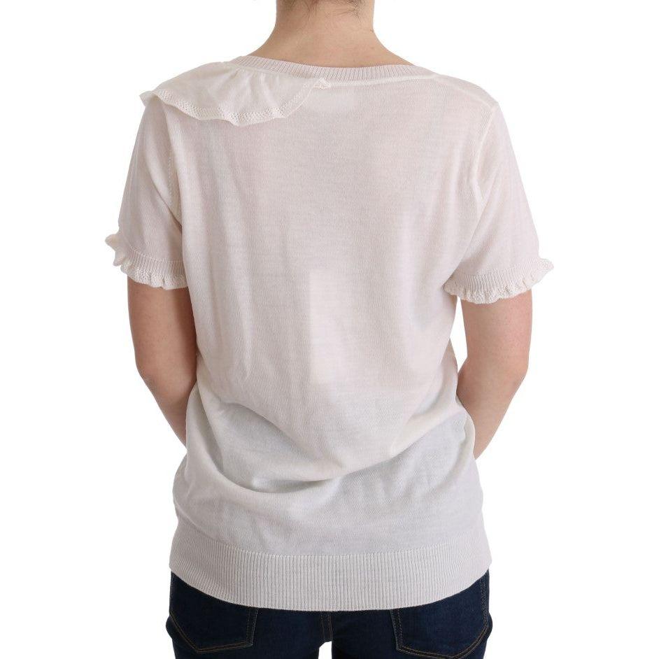 MARGHI LO' White 100% Lana Wool Top Blouse T-shirt SIG30146#2-1