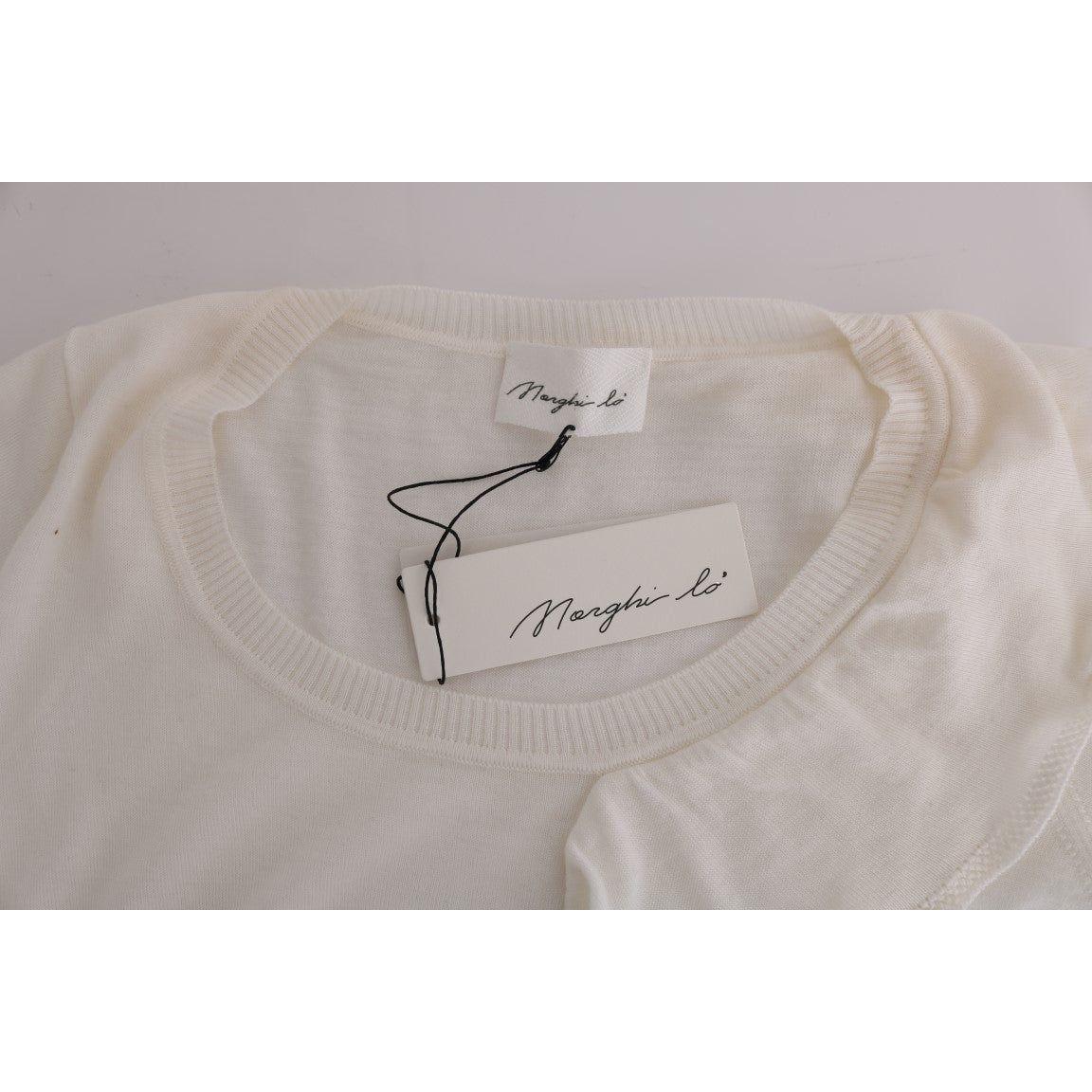 MARGHI LO' White 100% Lana Wool Top Blouse T-shirt SIG30146#2-1