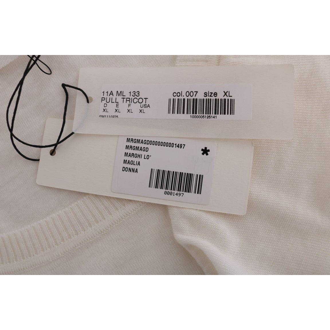 MARGHI LO' White 100% Lana Wool Top Blouse T-shirt SIG30146#2-1