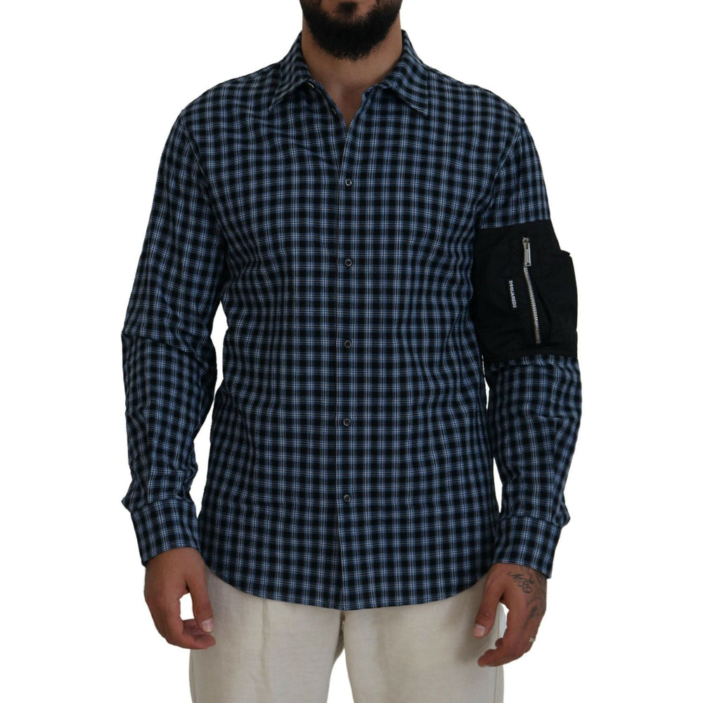 Dsquared² Multicolor Black Arm Plaid Men Long Sleeves Shirt TSH83557-48