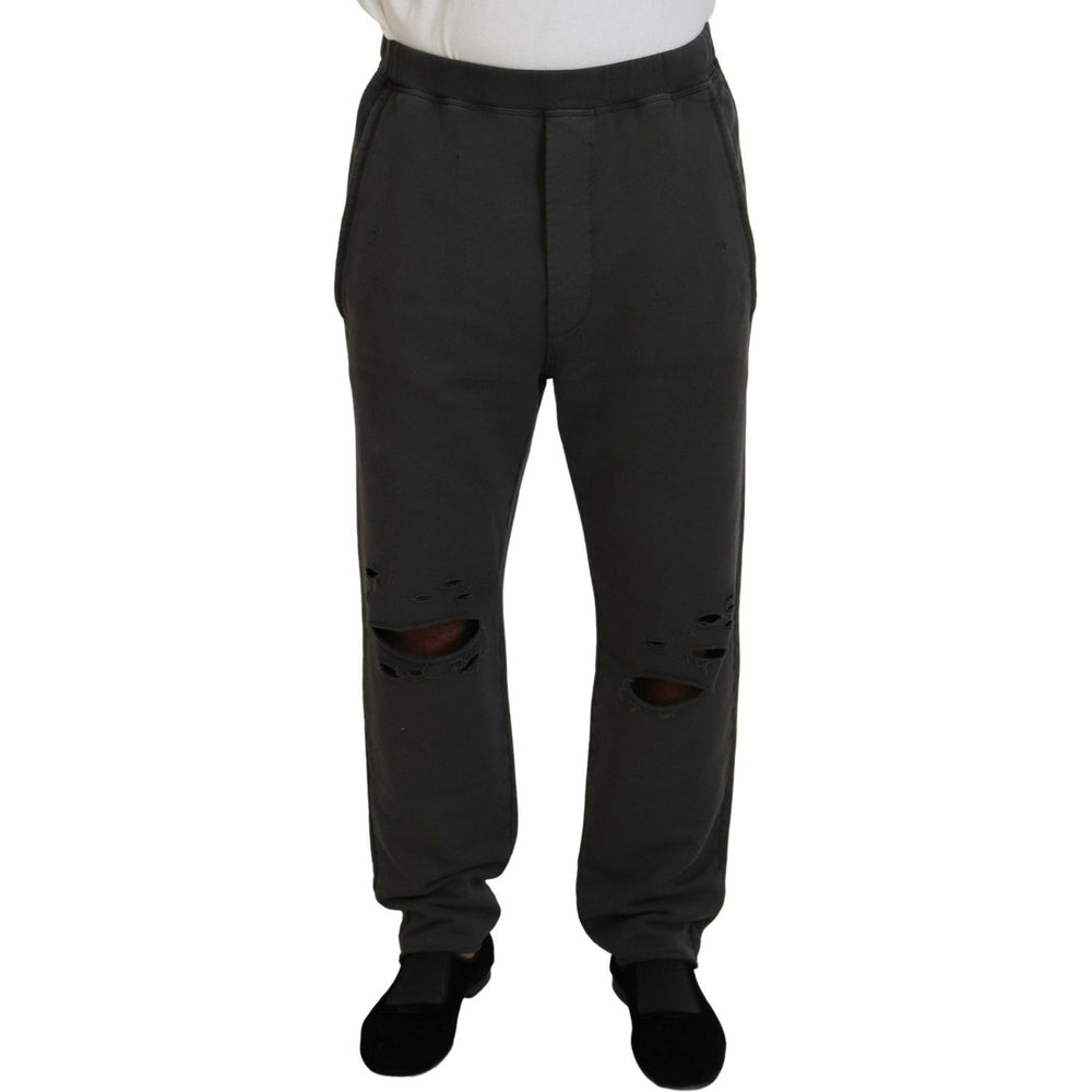 Dsquared² Dark Gray Cotton Men Casual Tattered Pants PAN74453-48