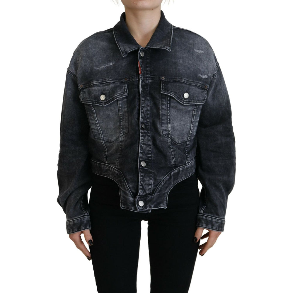 Dsquared² Gray Washed Cotton Cropped Denim Jacket JKT3517-38