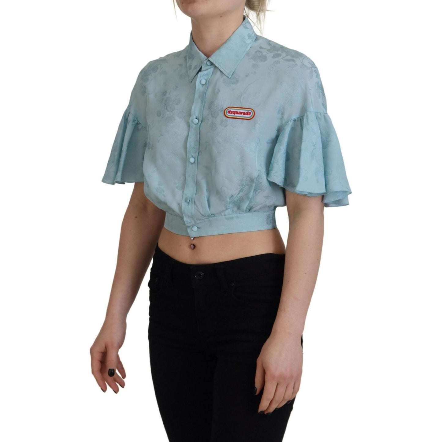 Dsquared² Blue Collared Button Down Short Sleeve Cropped Top TSH83416-38