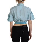 Dsquared² Blue Collared Button Down Short Sleeve Cropped Top TSH83416-38