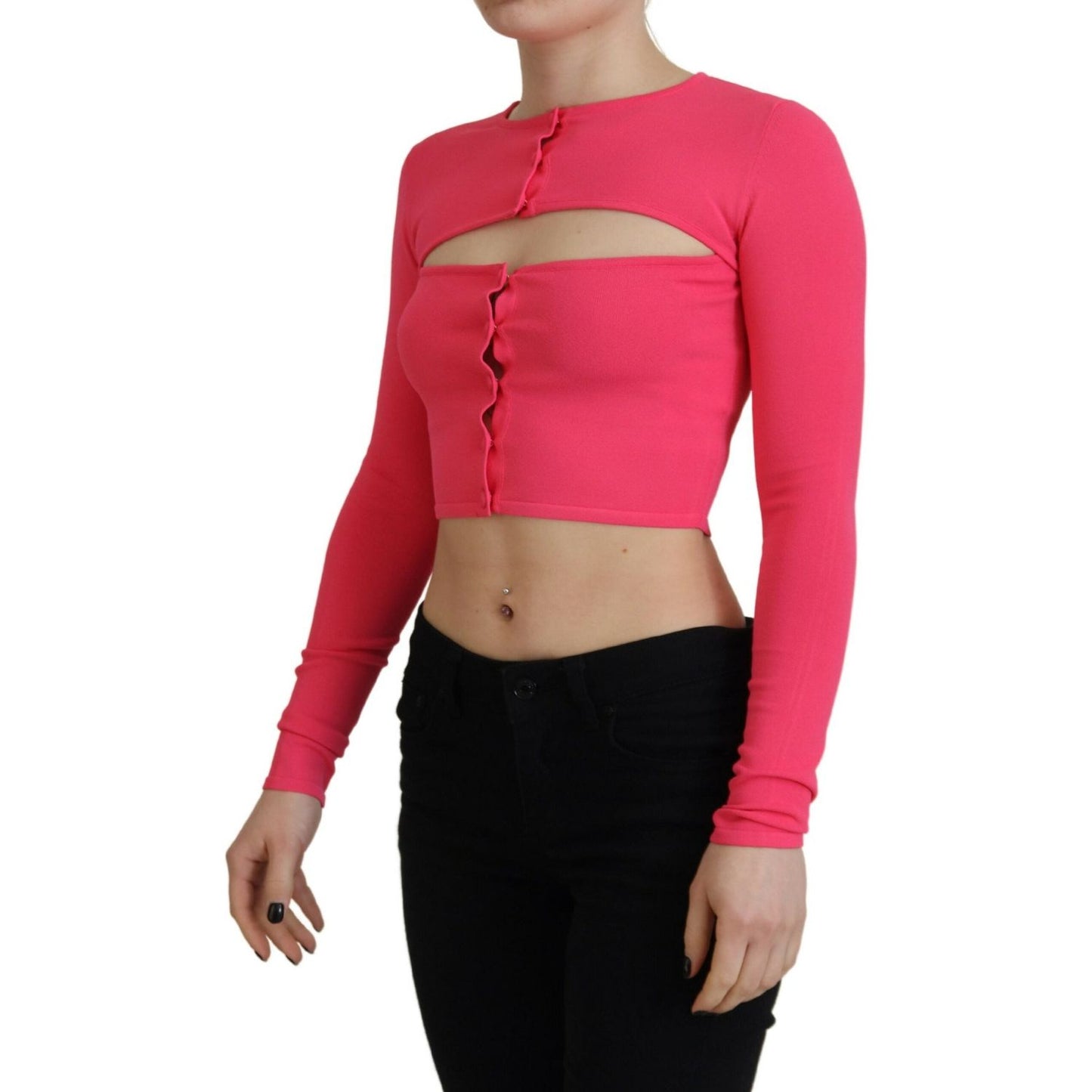 Dsquared² Pink Viscose Knit Open Chest Long Sleeves Top TSH83422-38