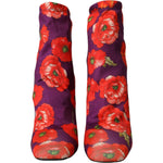 Dolce & Gabbana Purple Floral Jersey Stretch Boots Shoes LA10616-39
