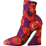 Dolce & Gabbana Purple Floral Jersey Stretch Boots Shoes LA10616-39