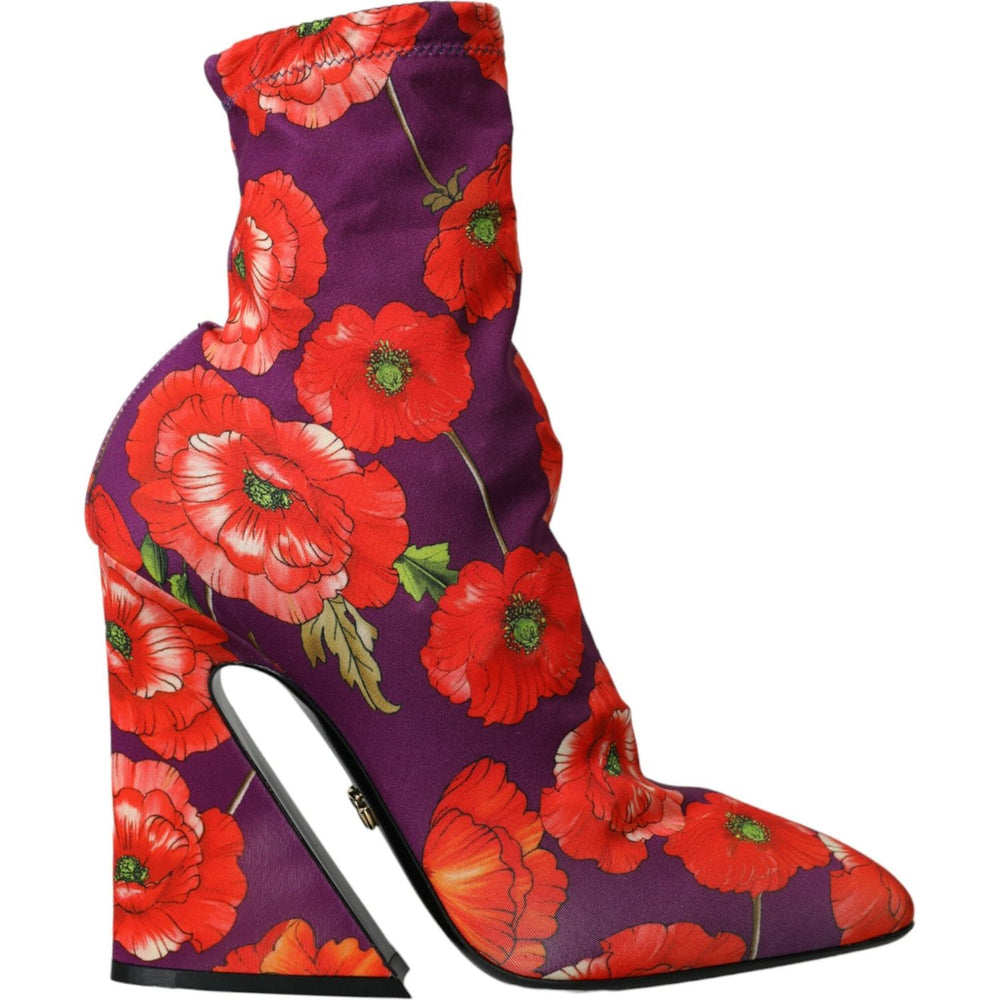 Dolce & Gabbana Purple Floral Jersey Stretch Boots Shoes LA10616-39