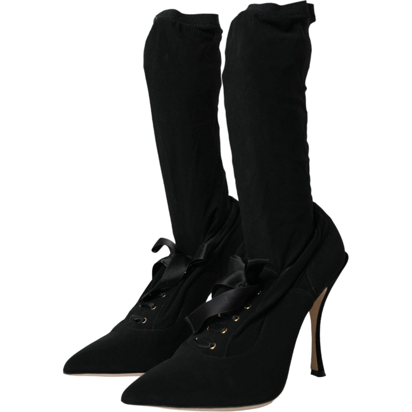 Dolce & Gabbana Black Stiletto Heels Mid Calf Boots Shoes LA10800-39