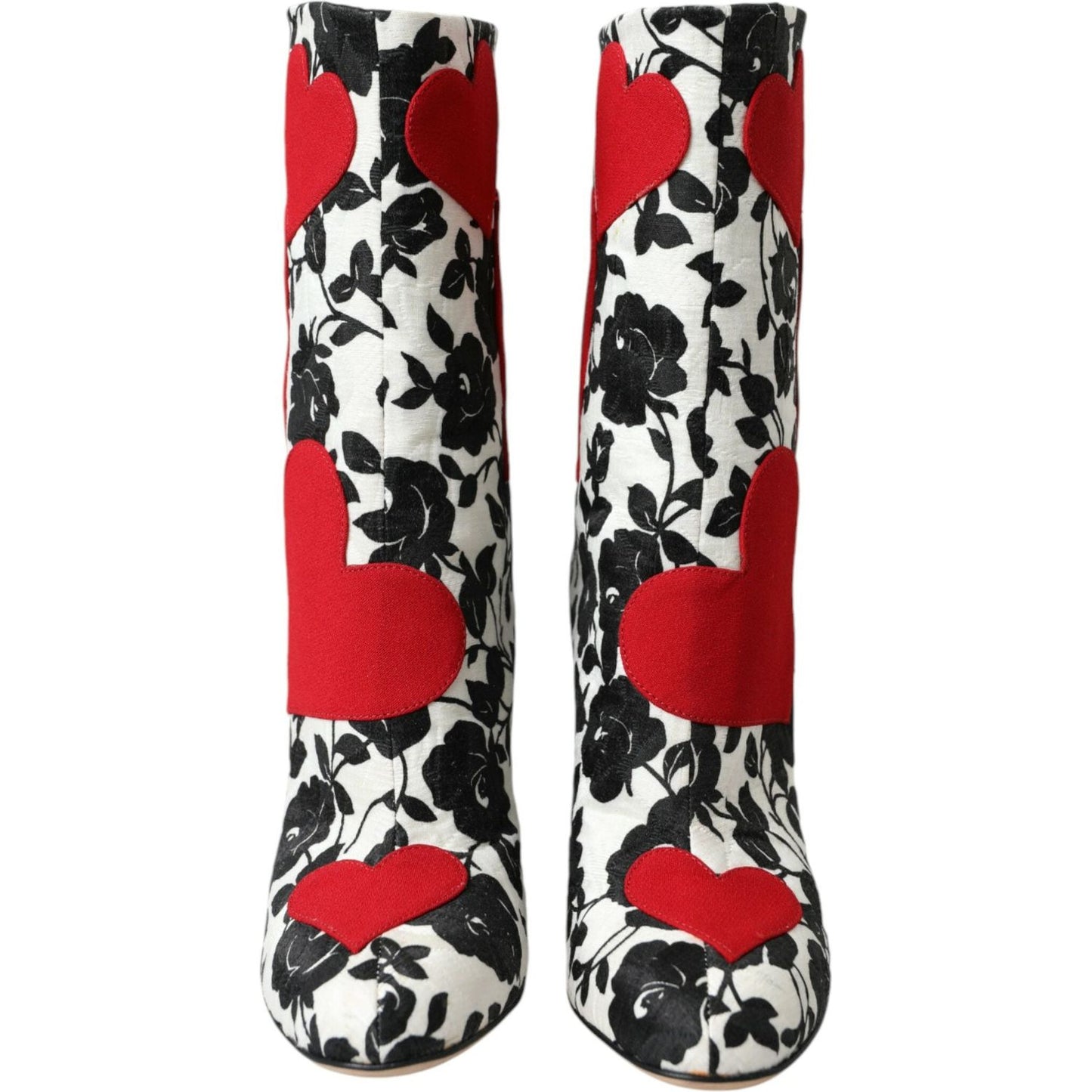 Dolce & Gabbana White Floral Hearts Leather High Boots Shoes LA10929-35