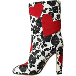 Dolce & Gabbana White Floral Hearts Leather High Boots Shoes LA10929-35