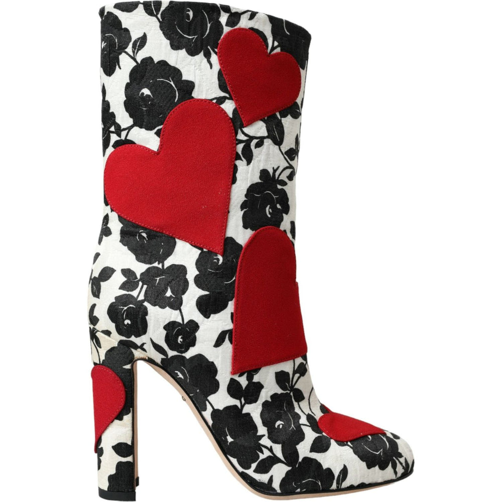 Dolce & Gabbana White Floral Hearts Leather High Boots Shoes LA10929-35