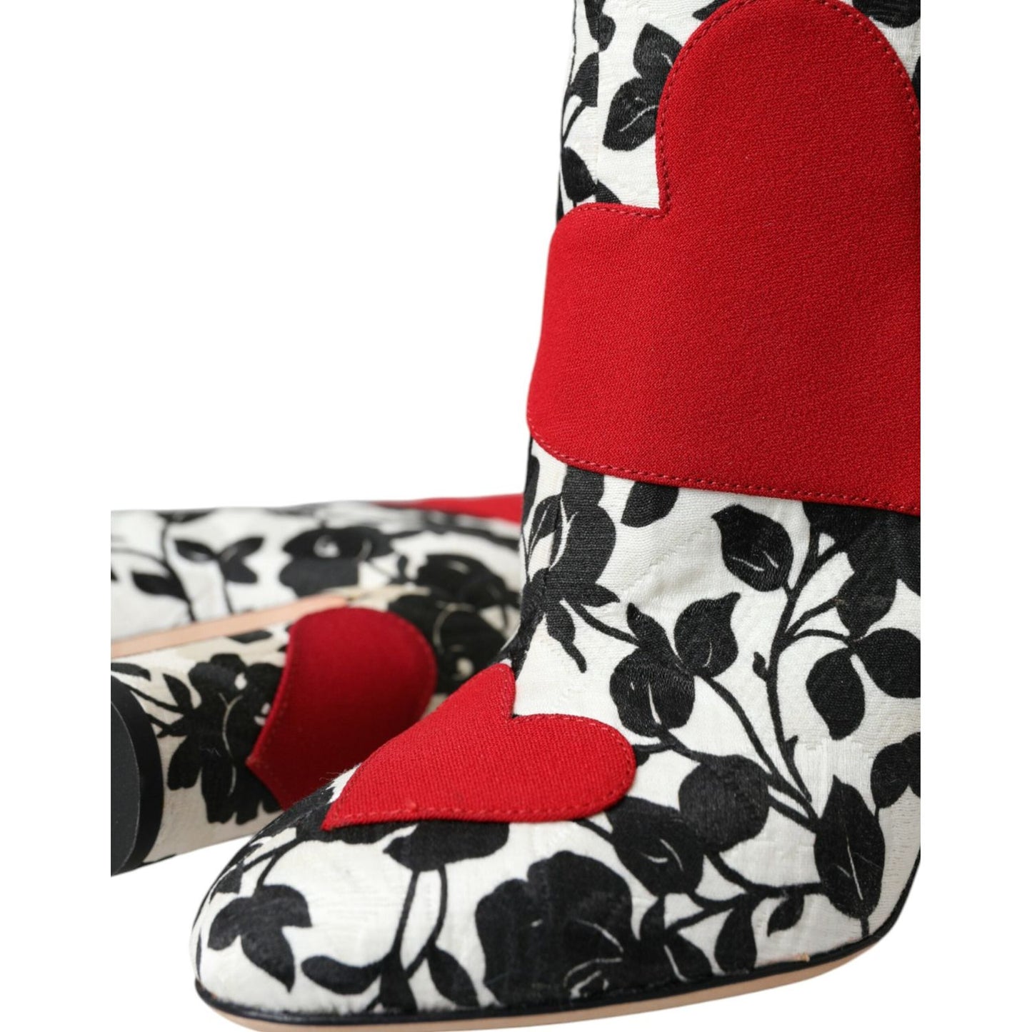 Dolce & Gabbana White Floral Hearts Leather High Boots Shoes LA10929-35