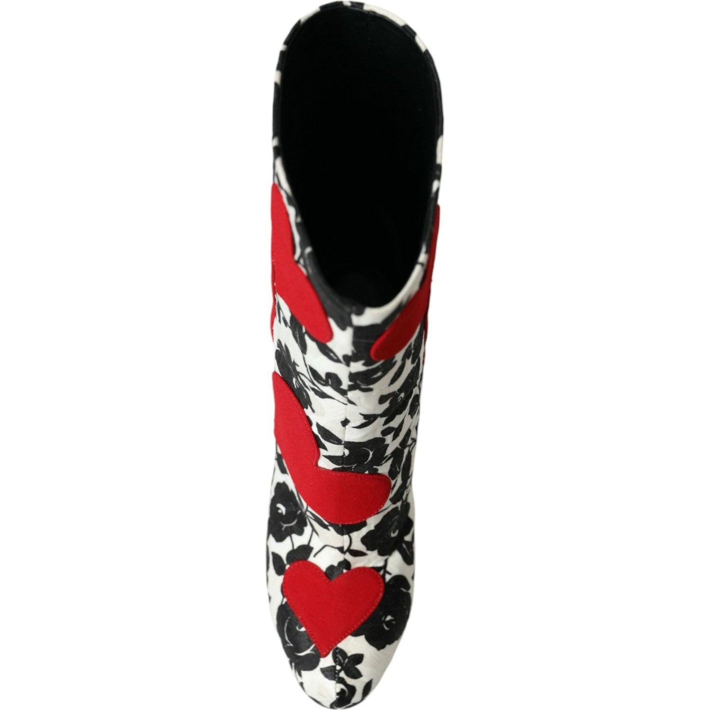 Dolce & Gabbana White Floral Hearts Leather High Boots Shoes LA10929-35