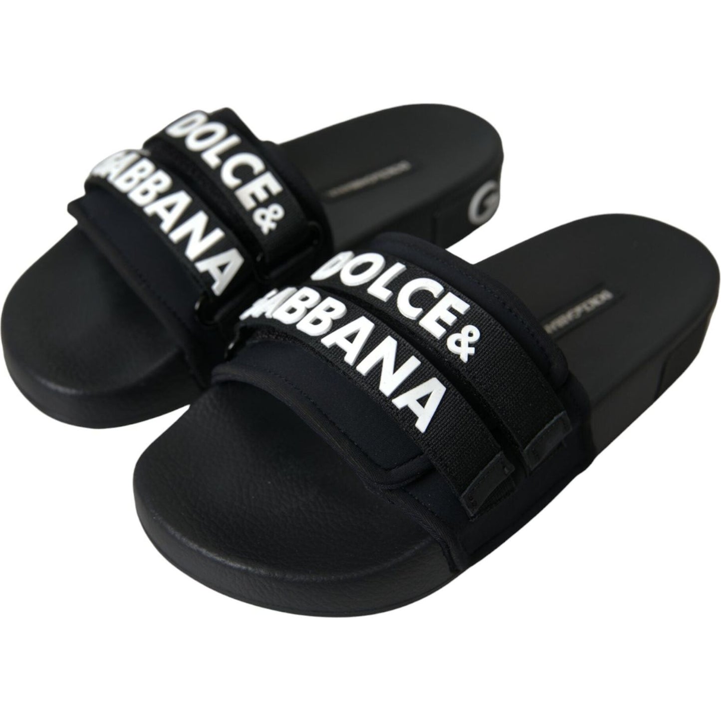 Dolce & Gabbana Black Neoprene Slides Flats Beachwear Shoes LA10806-35