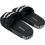 Dolce & Gabbana Black Neoprene Slides Flats Beachwear Shoes LA10806-35
