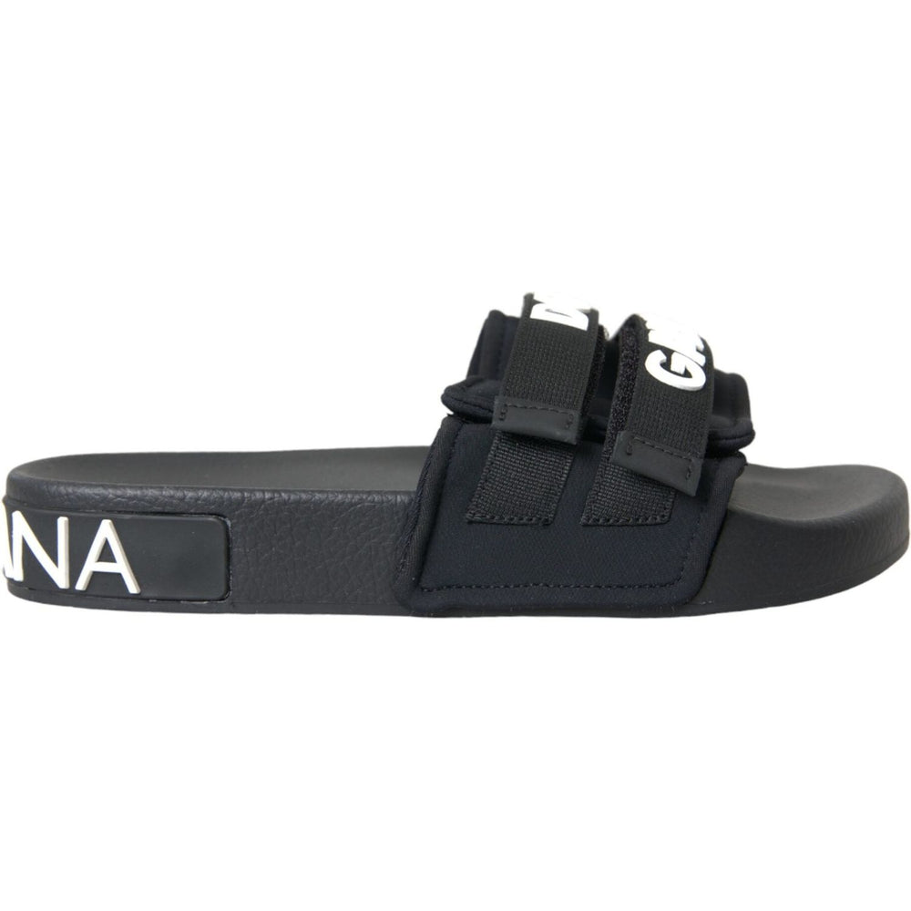 Dolce & Gabbana Black Neoprene Slides Flats Beachwear Shoes LA10806-35