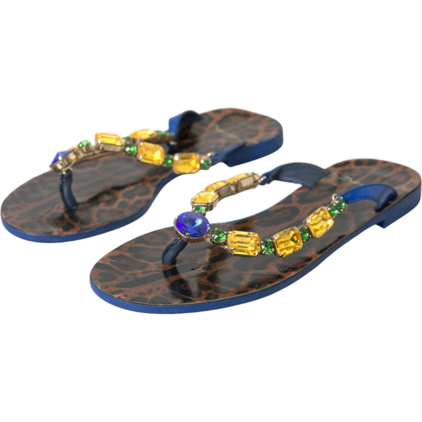 Dolce & Gabbana Blue Crystal Calf Leather Beachwear Shoes LA10944-36