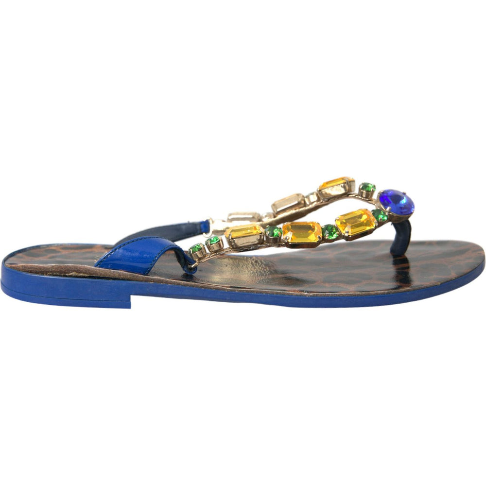 Dolce & Gabbana Blue Crystal Calf Leather Beachwear Shoes LA10944-36