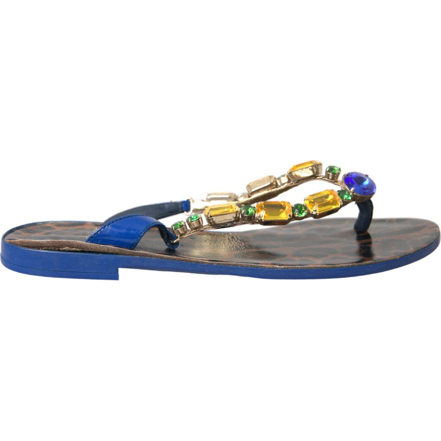 Dolce & Gabbana Blue Crystal Calf Leather Beachwear Shoes LA10944-36