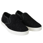 Dolce & Gabbana Black Lace Leather Logo Flat Slip-On Sneakers LA5878