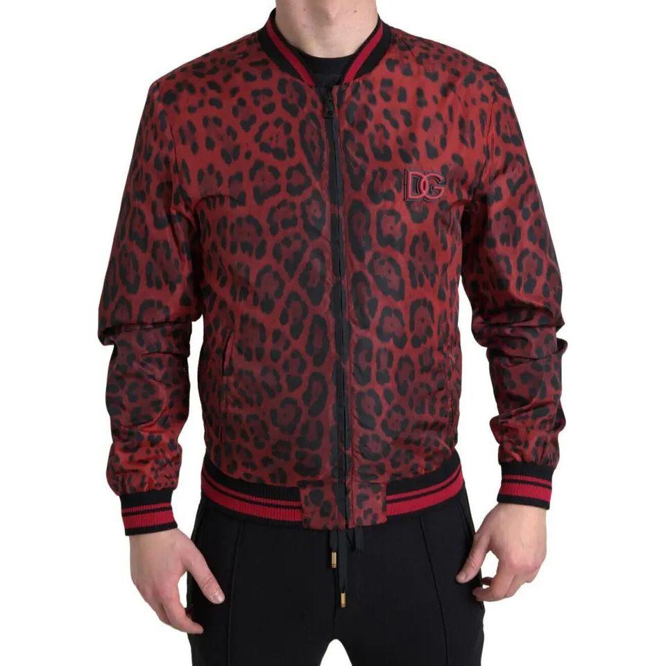 Dolce & Gabbana Red Leopard Bomber Short Coat Jacket JKT3639-46