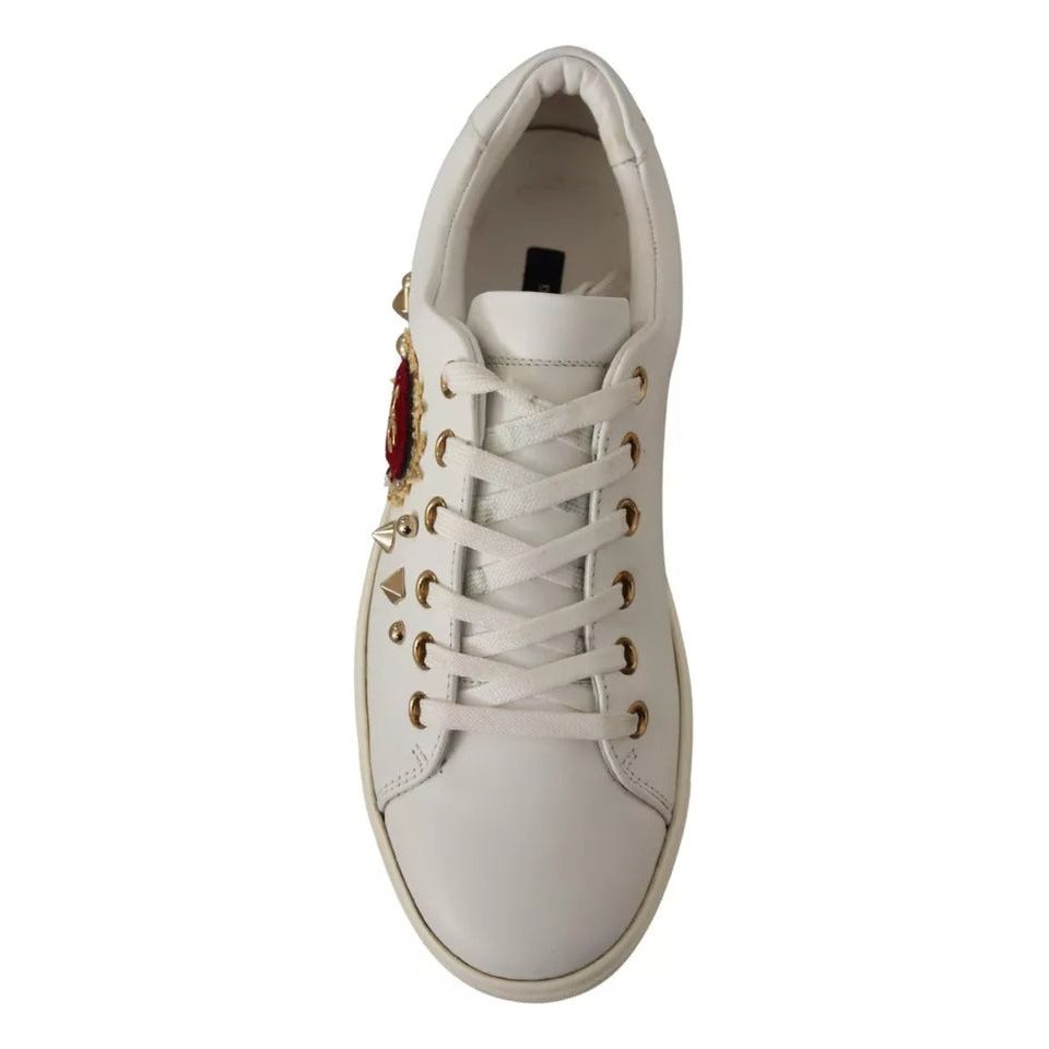 Dolce & Gabbana White Leather Gold Red Heart Sneakers Shoes LA9896#2-36