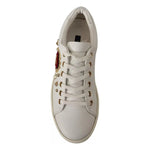 Dolce & Gabbana White Leather Gold Red Heart Sneakers Shoes LA9896-35