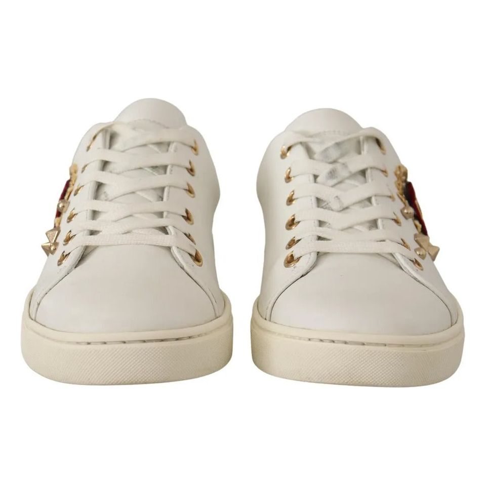 Dolce & Gabbana White Leather Gold Red Heart Sneakers Shoes LA9896-35