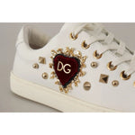 Dolce & Gabbana White Leather Gold Red Heart Sneakers Shoes LA9896#2-36
