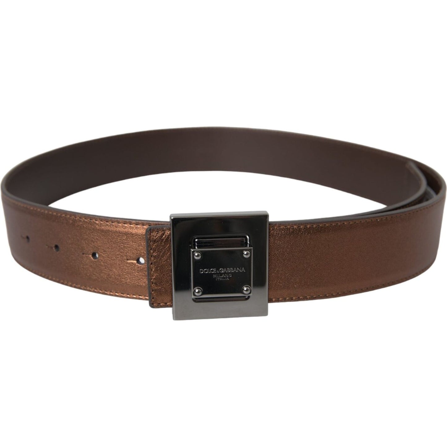 Dolce & Gabbana Metallic Bronze Leather Square Metal Buckle Belt BEL9197-85