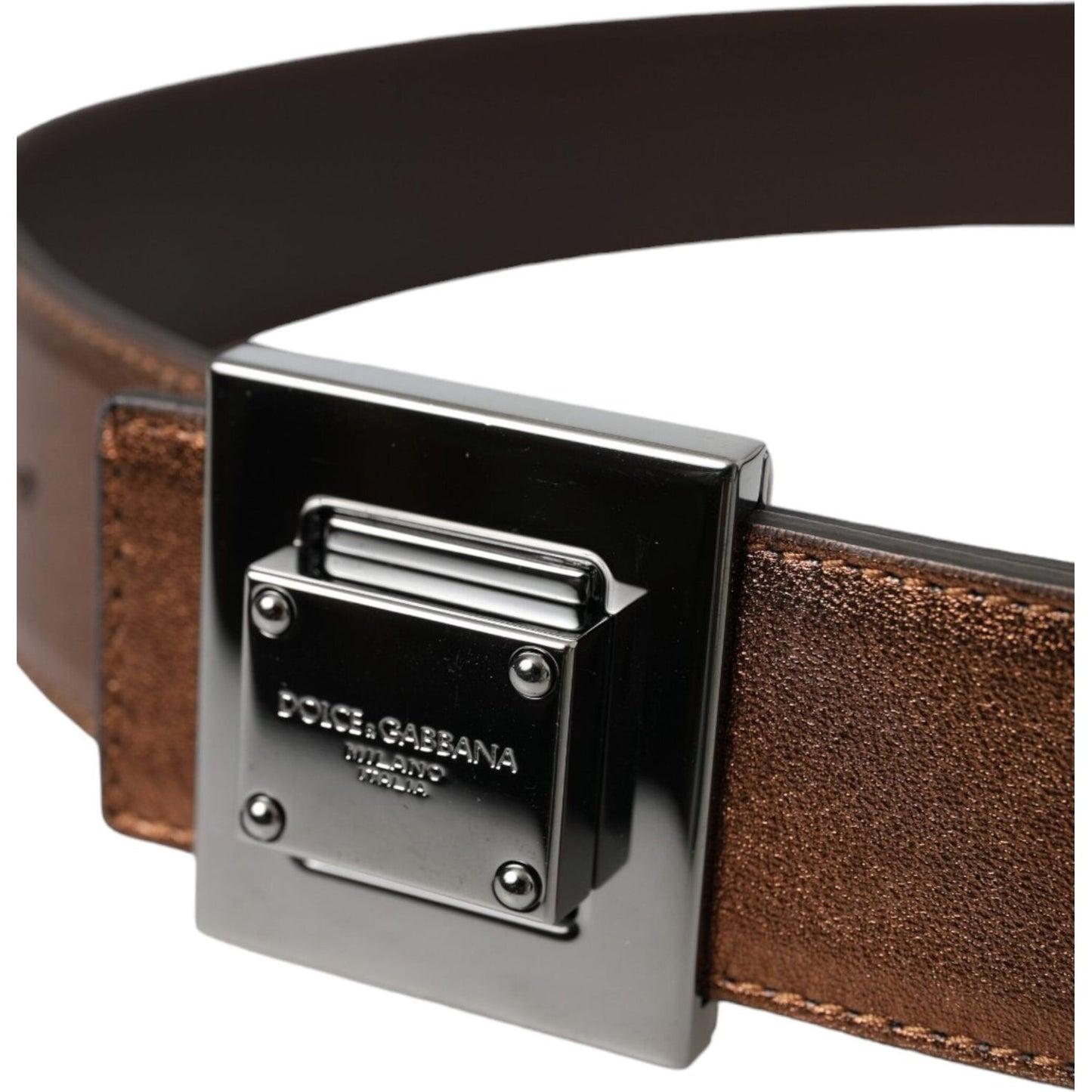 Dolce & Gabbana Metallic Bronze Leather Square Metal Buckle Belt BEL9197-85