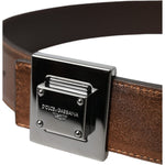 Dolce & Gabbana Metallic Bronze Leather Square Metal Buckle Belt BEL9197-85