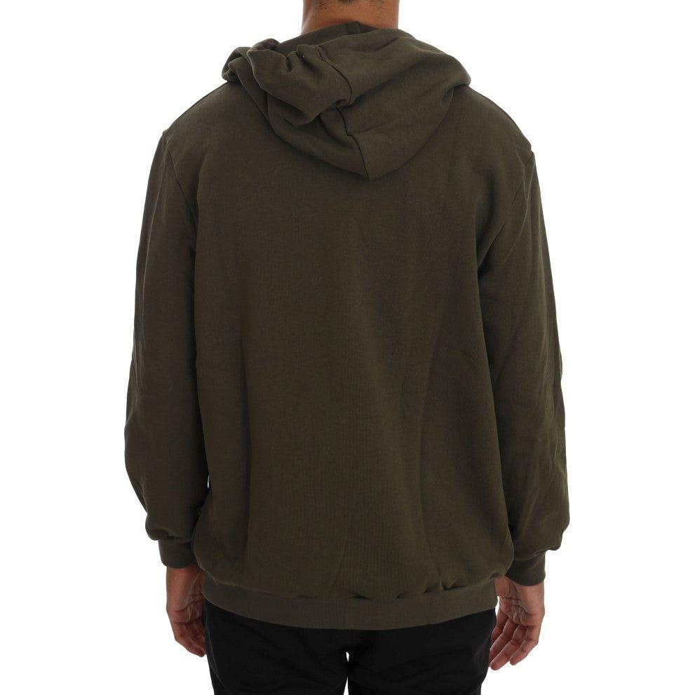 Daniele Alessandrini Green Full Zipper Hodded Cotton Sweater