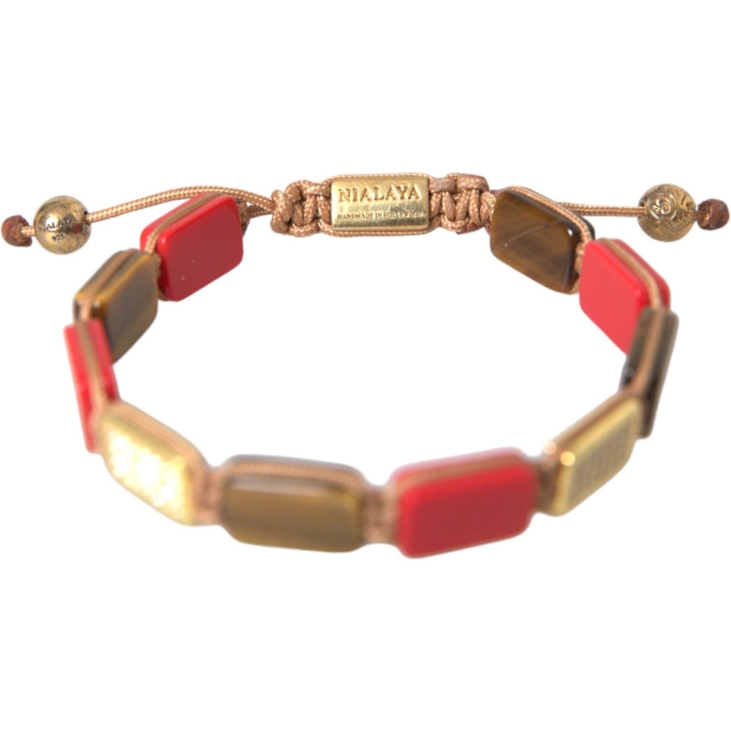 Nialaya CZ Tiger Eye Red Coral 925 Silver Men Bracelet SMY10241-L