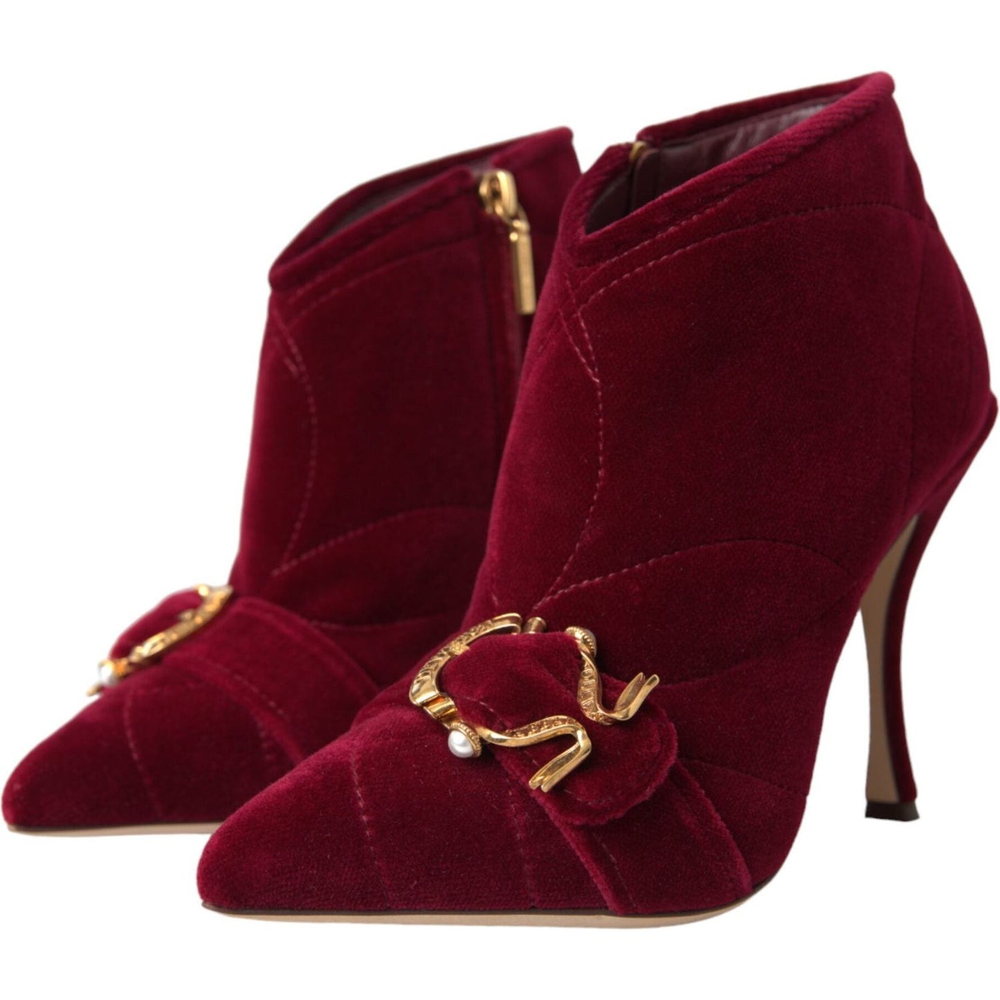 Dolce & Gabbana Dark Red Velvet Devotion Buckle Boots Shoes LA11085-36