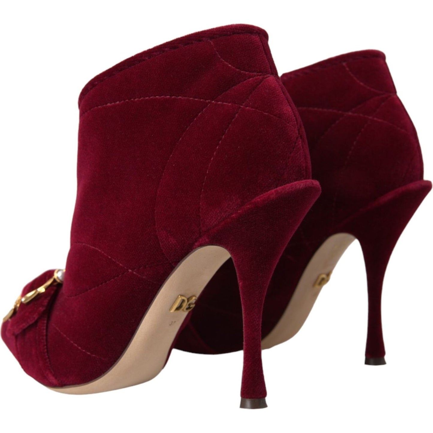 Dolce & Gabbana Dark Red Velvet Devotion Buckle Boots Shoes LA11085-36