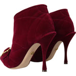 Dolce & Gabbana Dark Red Velvet Devotion Buckle Boots Shoes LA11085-36